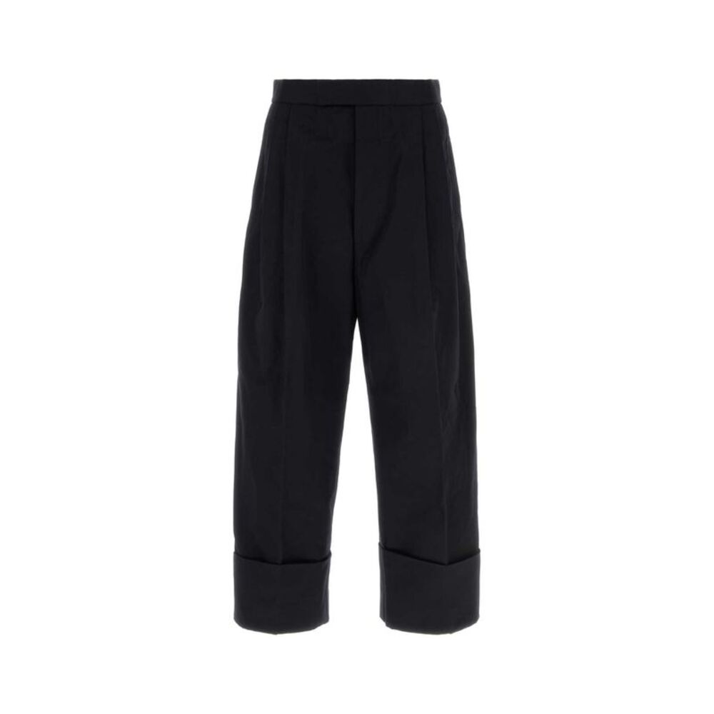 Thom Browne Men Navy Blue Cotton Wide-Leg Pant
